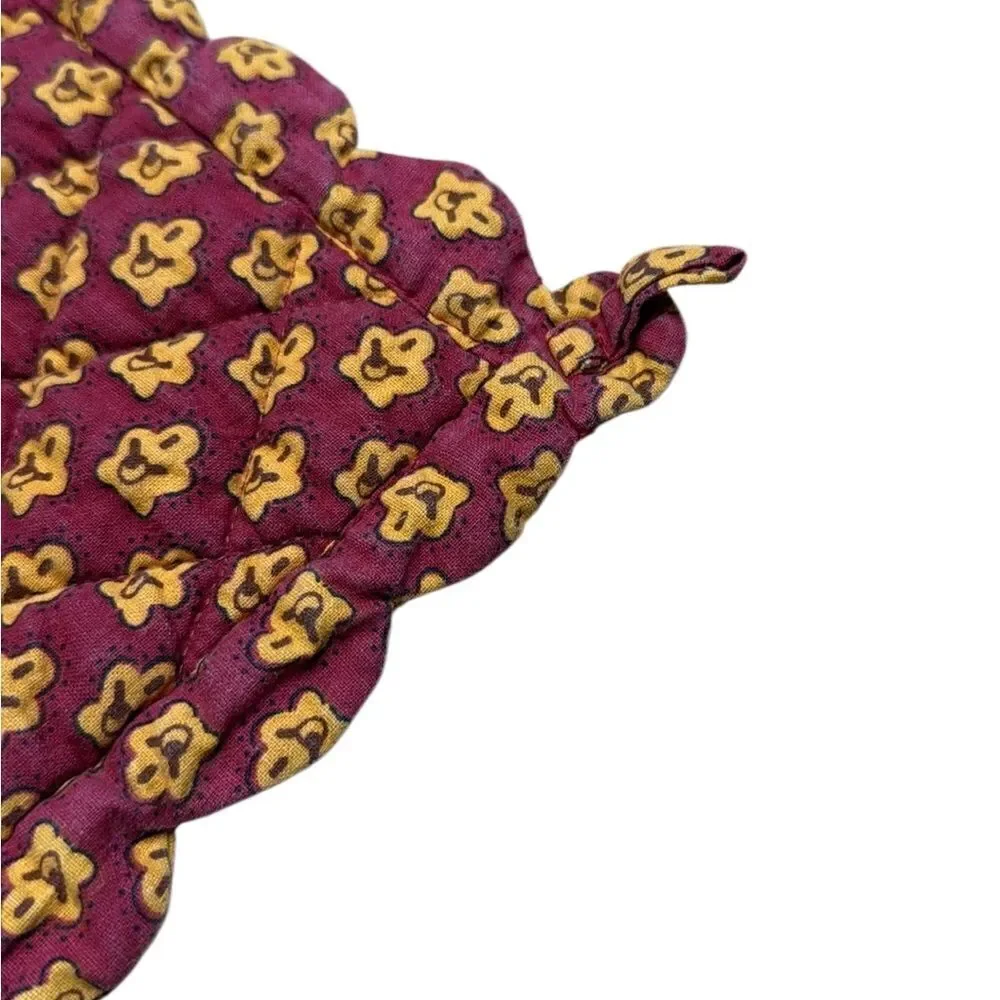Vintage French Country Red and Yellow Quilted Scalloped Pot Holder